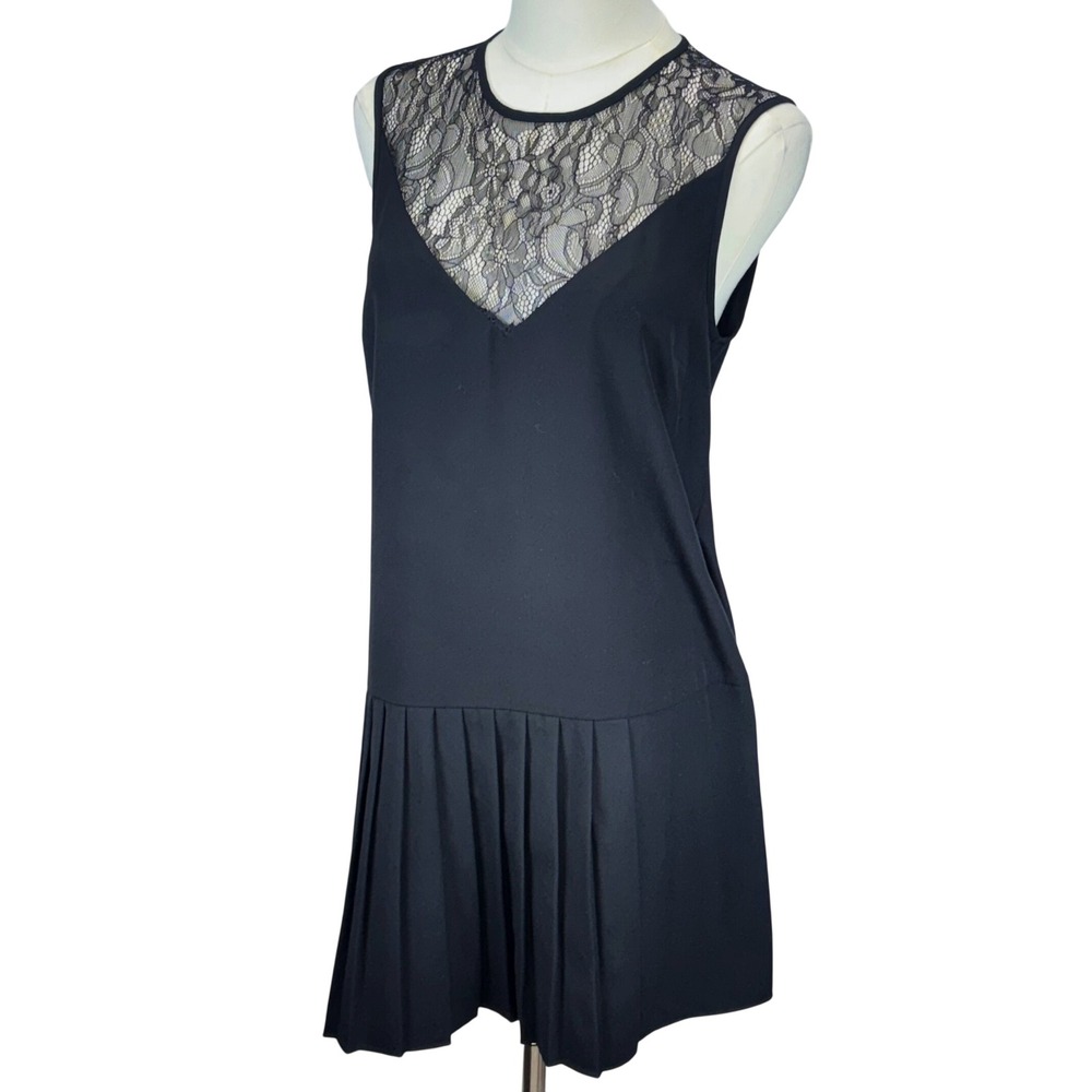 BCBG Generation Pleated Dress Black Lace Yoke Sleeveless Drop Waist Women S